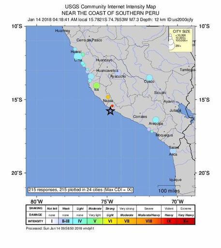 La mappa del sisma in Peru' © EPA