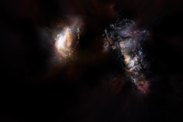 La più antica coppia di galassie dell’universo primordiale risale a 780 milioni di anni dopo il Big Bang (fonte: NRAO/AUI/NSF; D. Berry) - RIPRODUZIONE RISERVATA