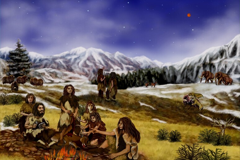 Rappresentazione artistica di una famiglia Neandertal intorno al fuoco (fonte: NASA/JPL-Caltech) - RIPRODUZIONE RISERVATA
